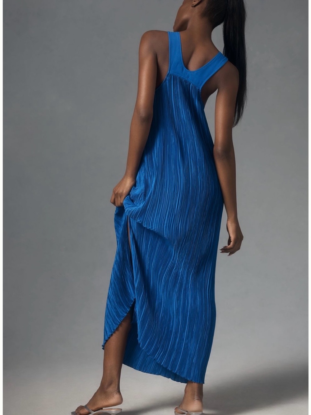 NWT Anthropologie Blue halter plisse maxi dress - Picture 2 of 7